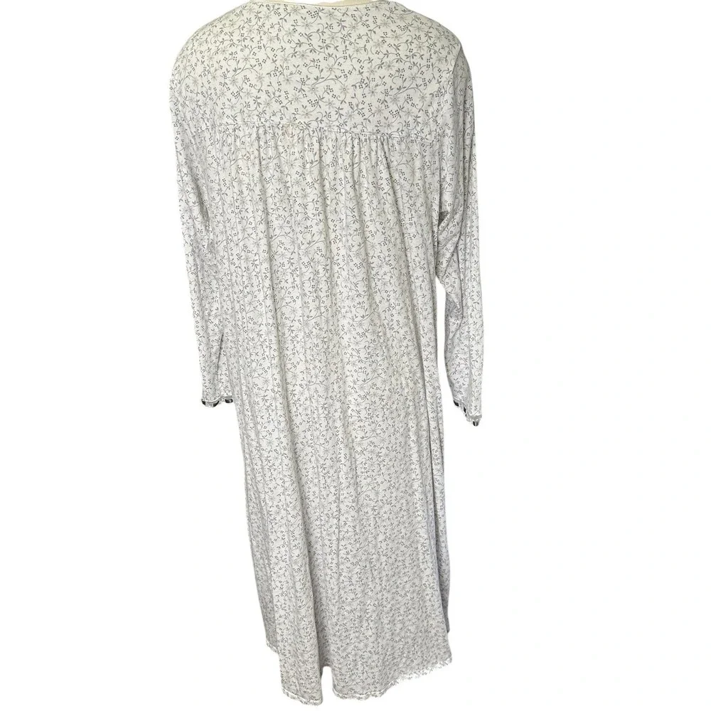 Eileen West Nightgown Women M  White Floral Lace‎ Trim Long Sleeve Cotton Modal